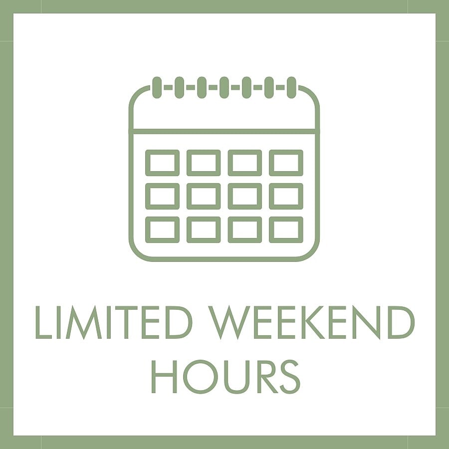 Calendar icon with limited weekend hours text