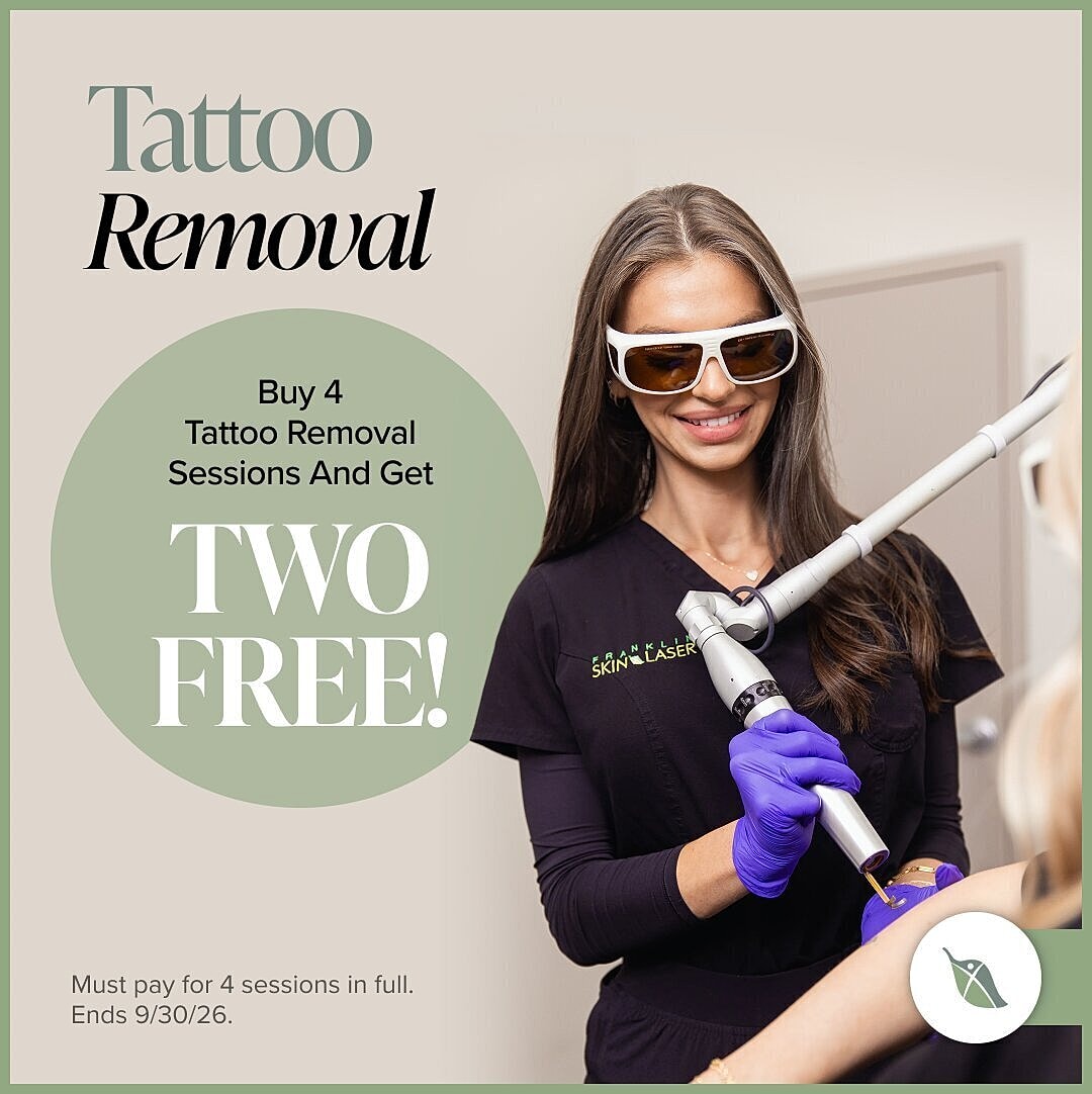 Tattoo removal promotion with free sessions offer.